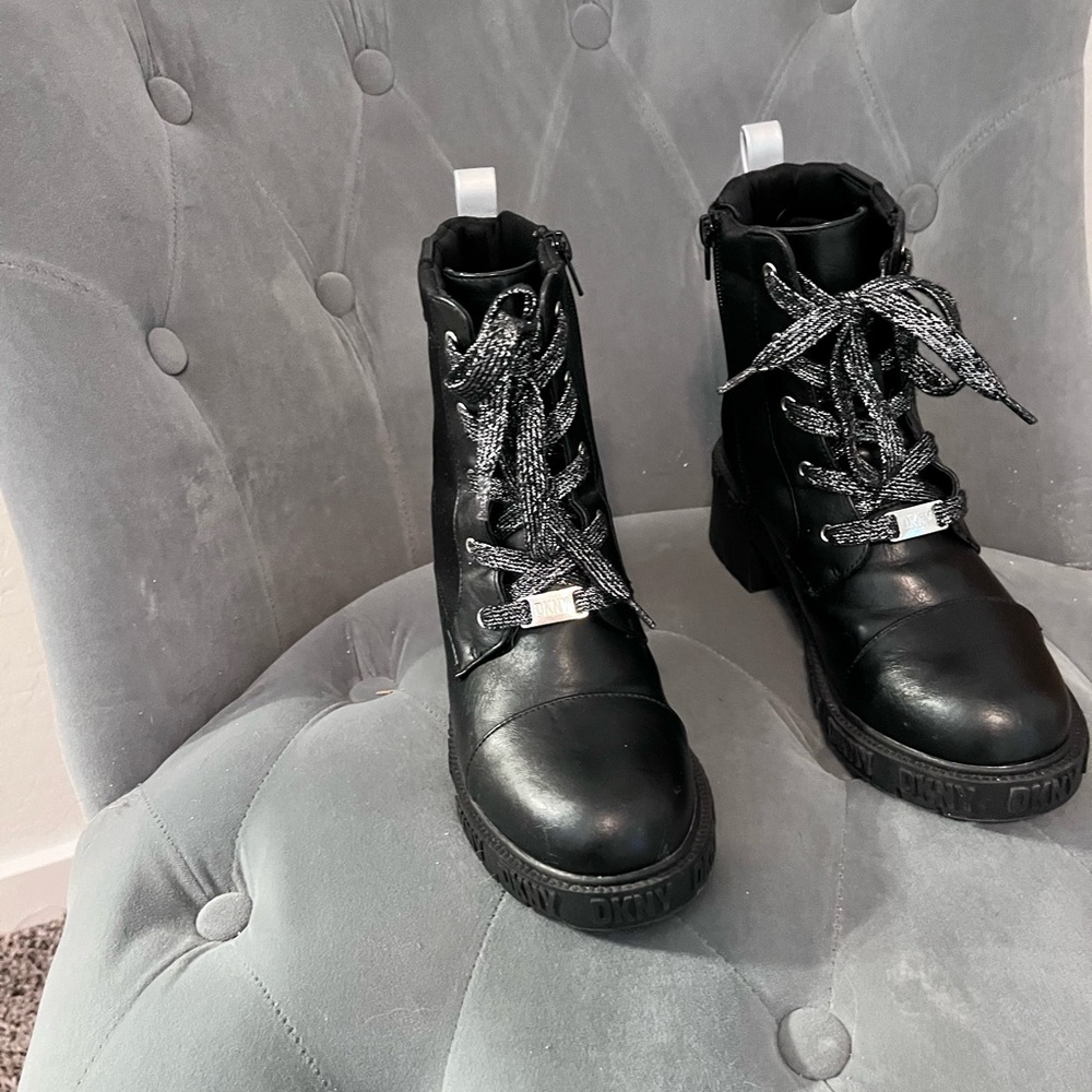 DKNYC Black Ankle Boots with Textured Laces